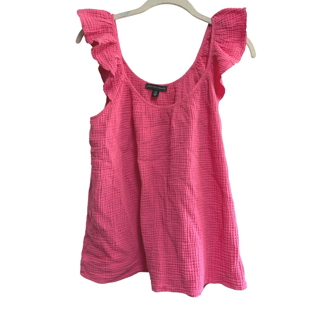Saks Fifth Avenue Pink Gauze Ruffle Sleeve Scoop Neck Tank Top Large